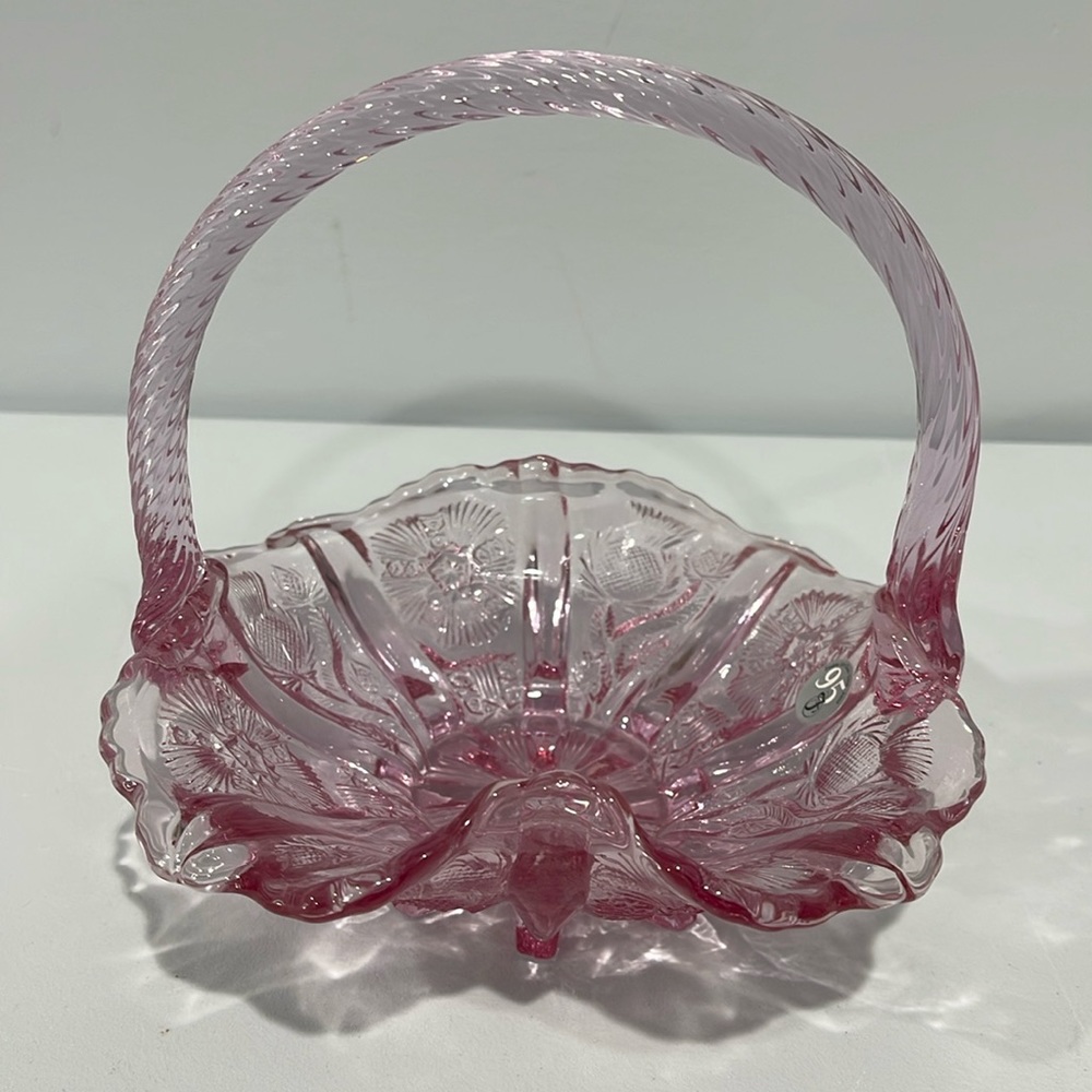 Fenton 95th Anniversary Empress Rose Pink Art Glass Basket Vase Marked